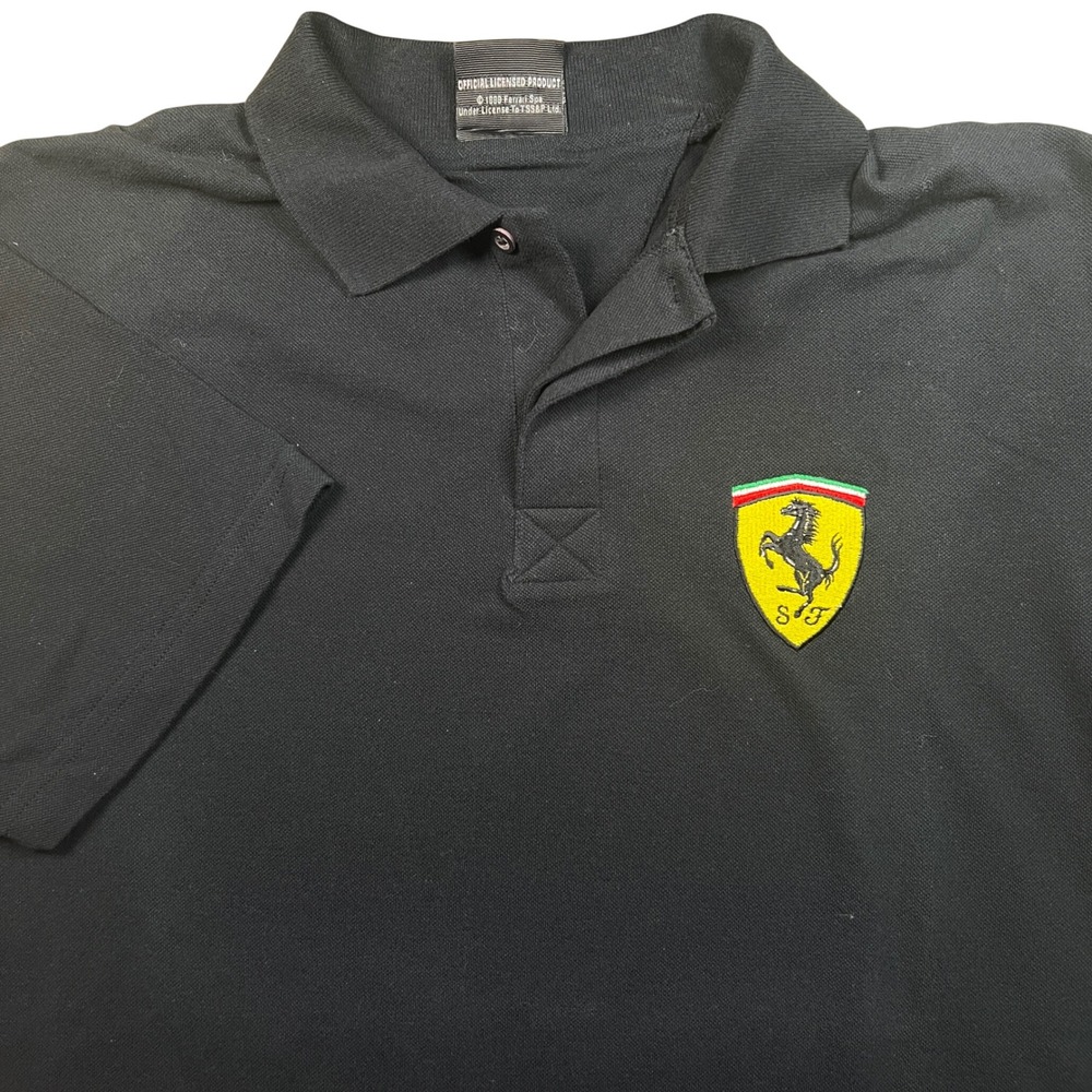 Vintage 90s Ferrari Polo Shirt Mens L Black Embroidered Shield Logo F1 Racing